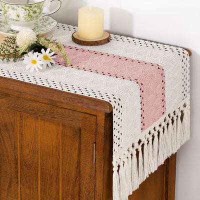 Camino mesa bohemio rústico 12x48pulg color rosa marfil