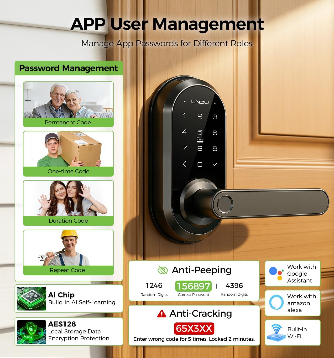 Cerradura inteligente WiFi con asa control voz Alexa Google