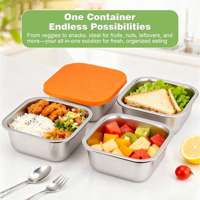 2 Pzas Contenedor Snacks Acero Inox 4 Compartimentos