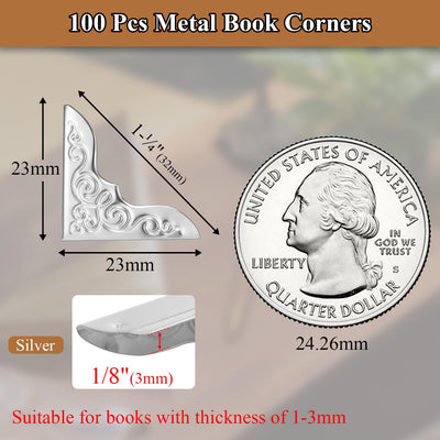 100 Protectores Esquina Metal para Libros y Marcos Fotos Plateados