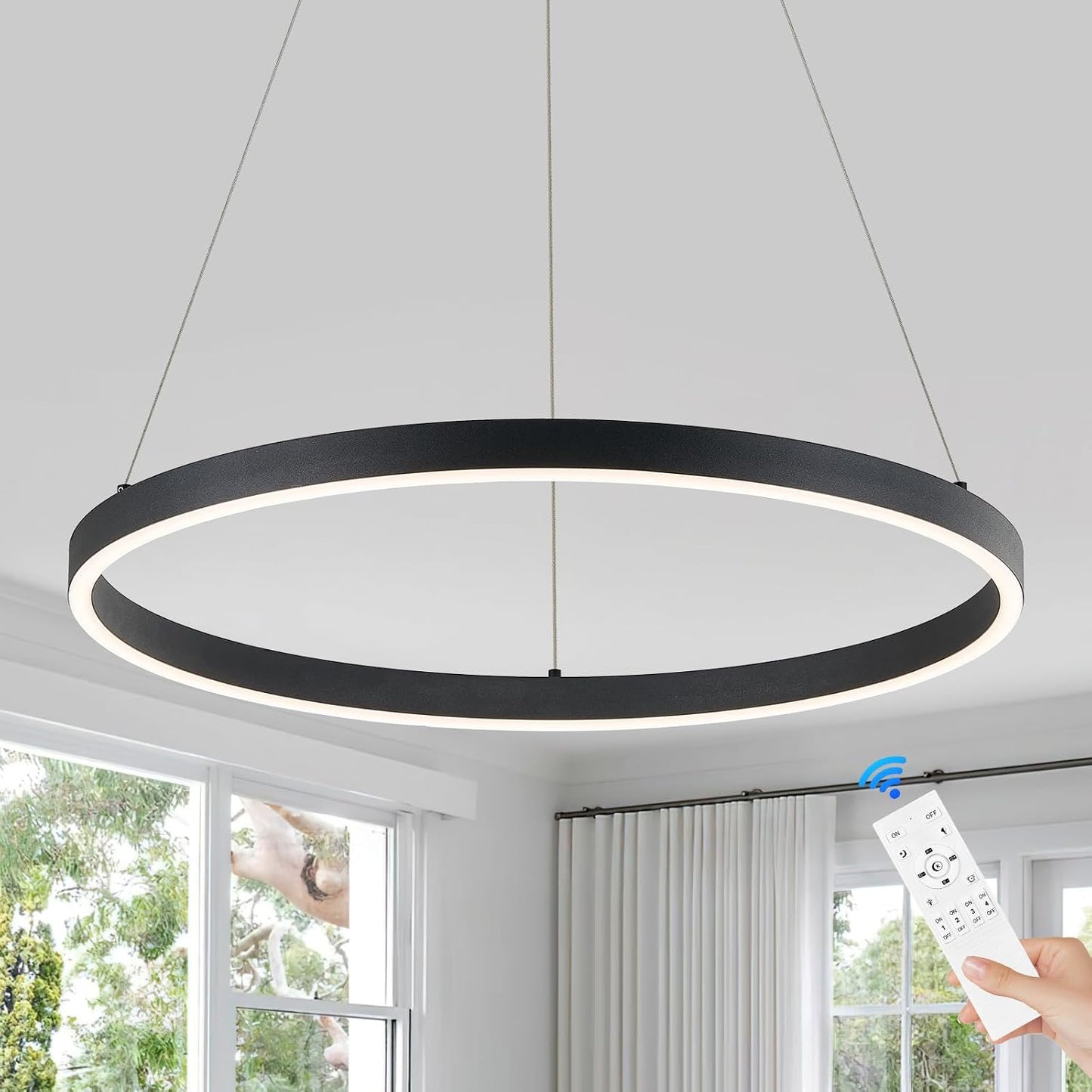 Lámpara colgante redonda LED regulable control remoto 23.6pulg