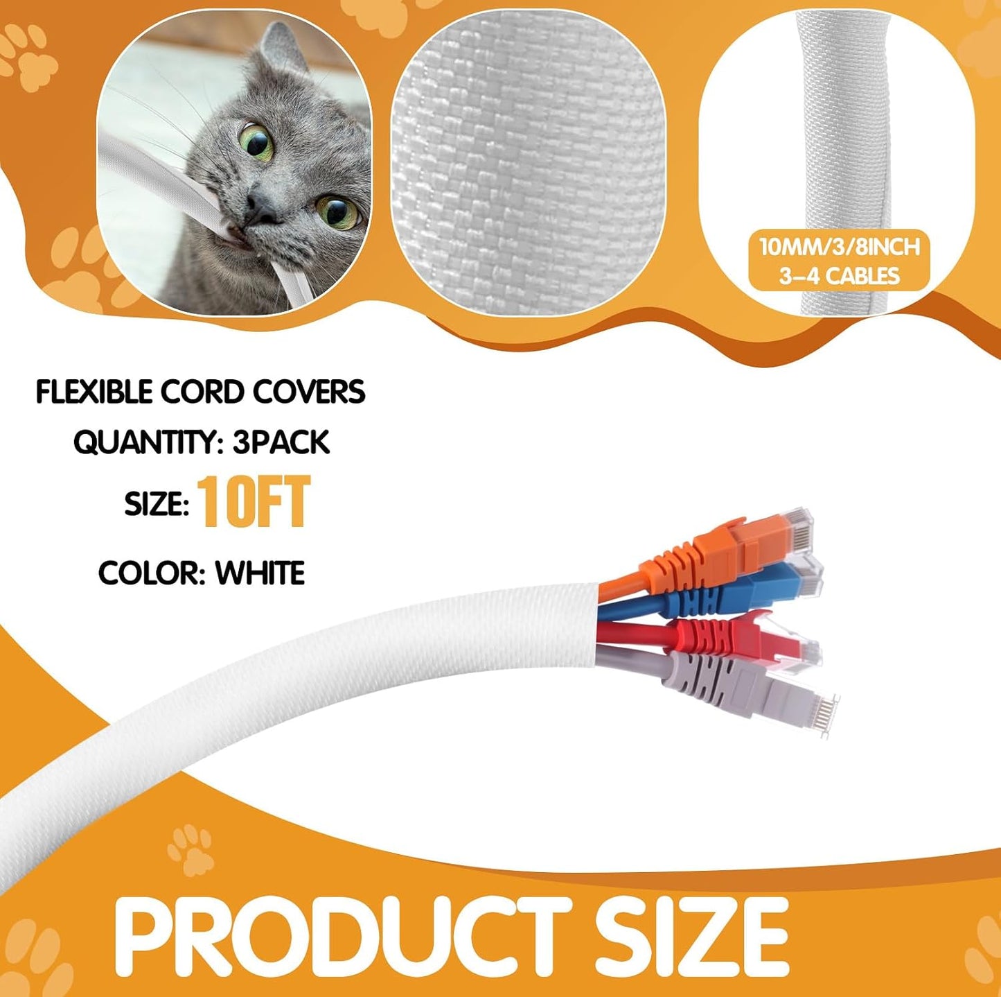 Pack 3 Protectores Cable 30pies Contra Mascotas 3/8pulg