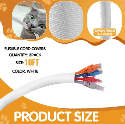 Pack 3 Protectores Cable 30pies Contra Mascotas 3/8pulg