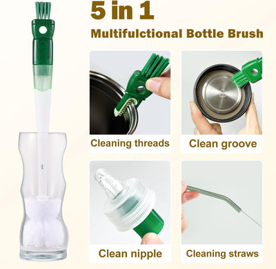 Set 5 Cepillos Botellas 5en1 Mango Largo Raspador