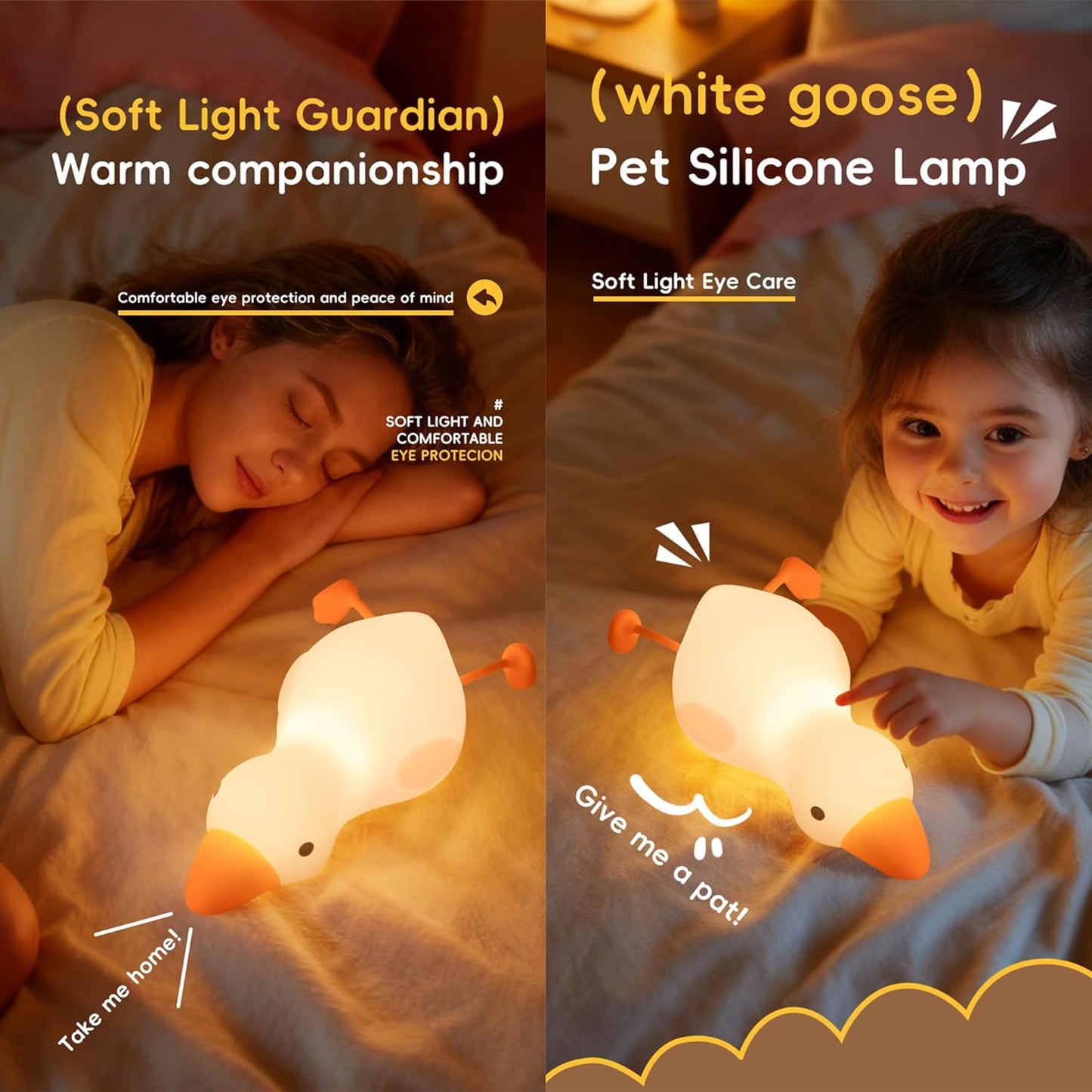 Luz Nocturna Ganso Regulable 3 Colores Táctil Recargable