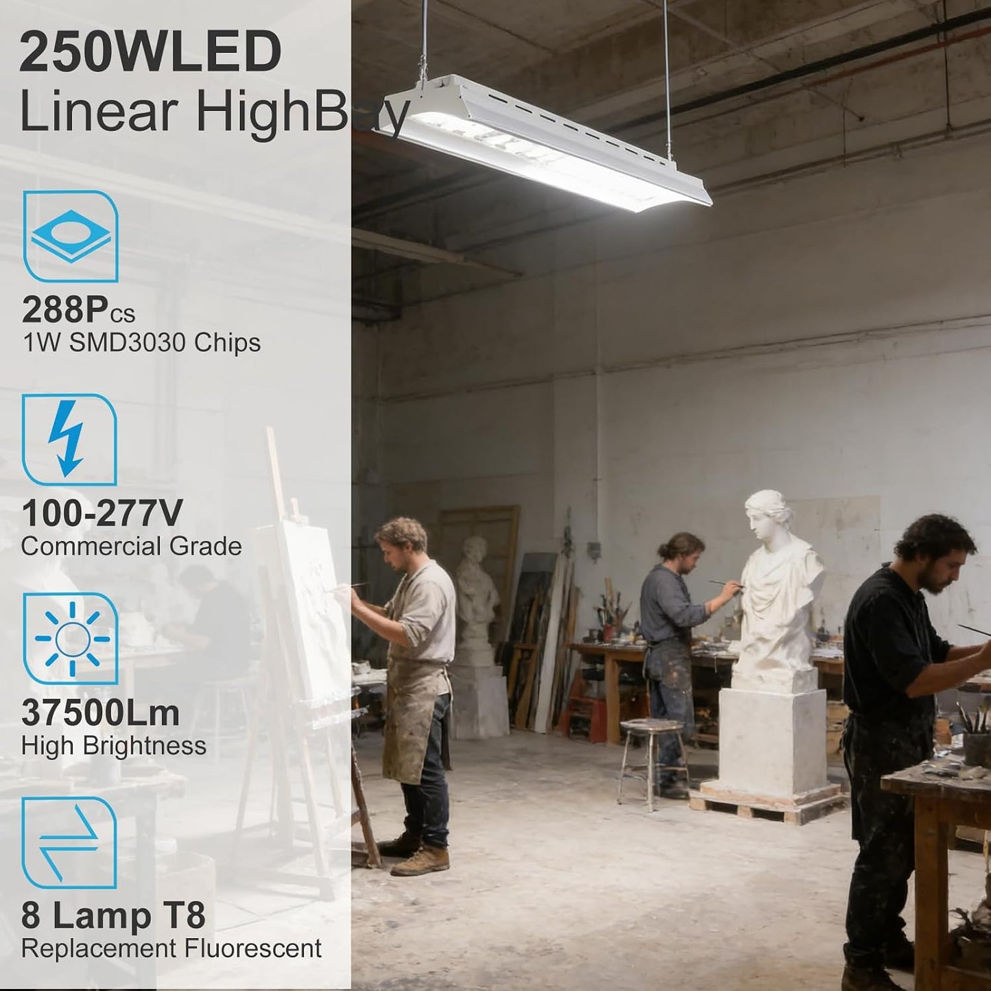 Luz lineal bahía alta 250W aluminio 5000K iluminación comercial