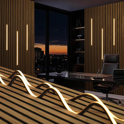 Tira LED empotrada pared madera 6 luces 3000K atenuador tactil