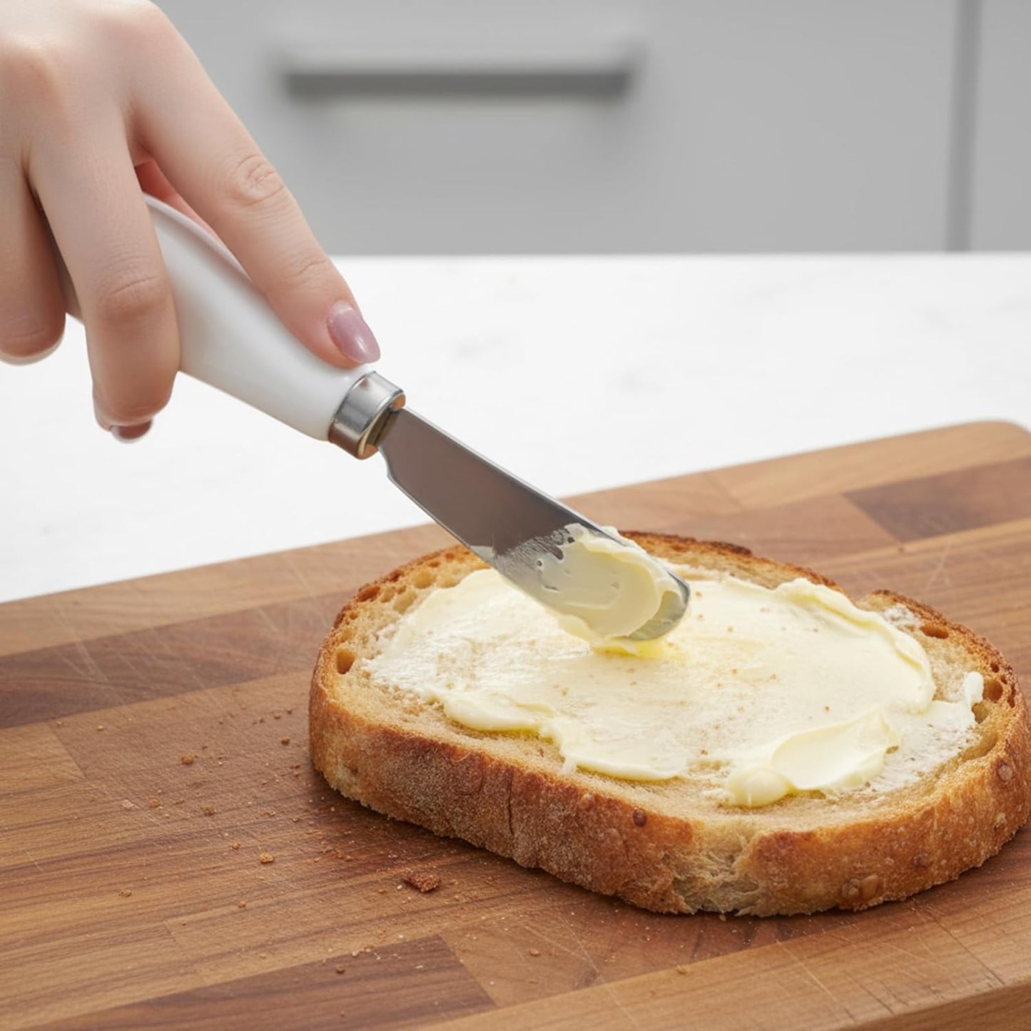 3 Cuchillos Esparcidor Queso Acero Inox Mango Porcelana Blanca