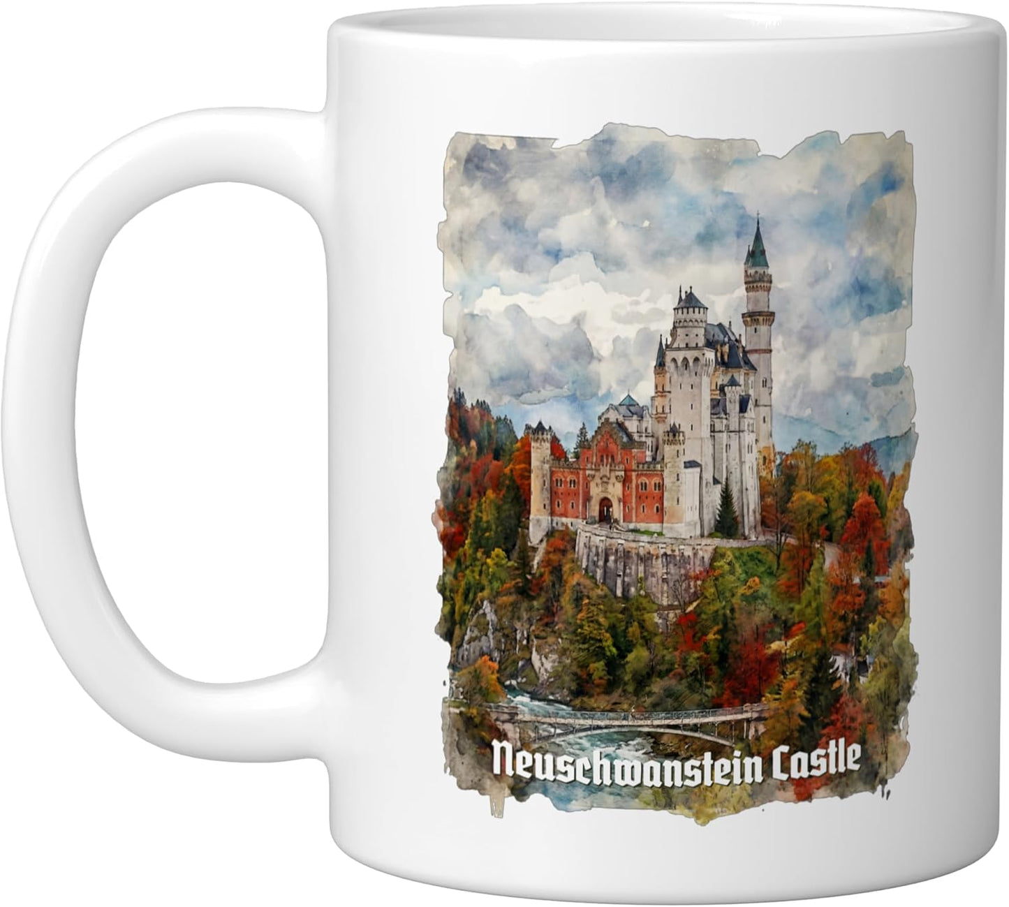 Taza cerámica con pintura acuarela Neuschwanstein Alemania blanca