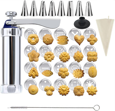 Kit prensa galletas acero inoxidable con 20 discos y 8 boquillas