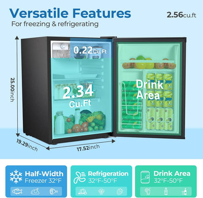 Refrigerador compacto 2.56pies cúbicos con congelador