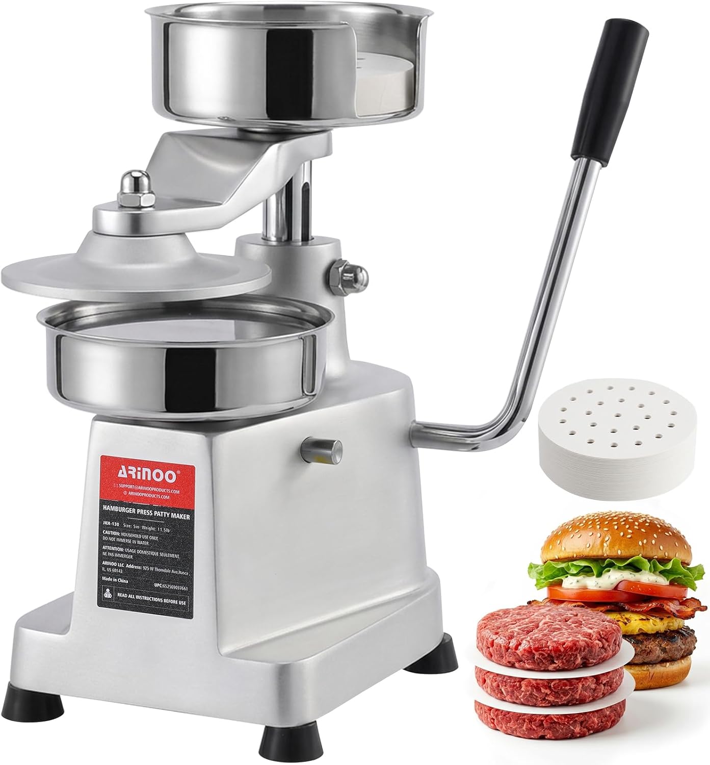Prensa Hamburguesa Acero Inox 5pulg Con 500 Papeles