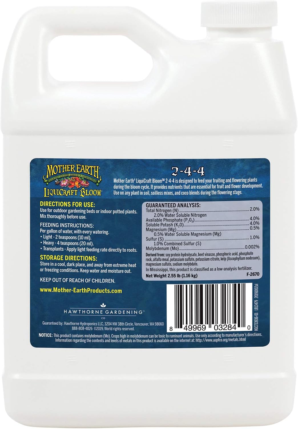 Fertilizante Bloom 2-4-4 para flores y tomates 1qt