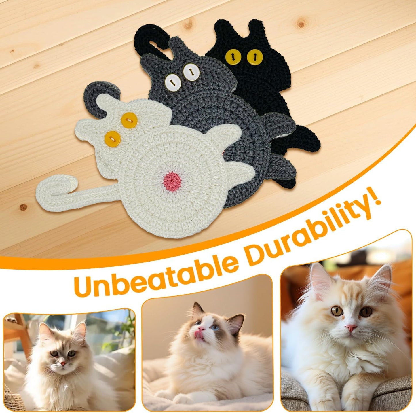 Juego de 3 posavasos para gatos DuoMuo absorbentes y resistentes al calor