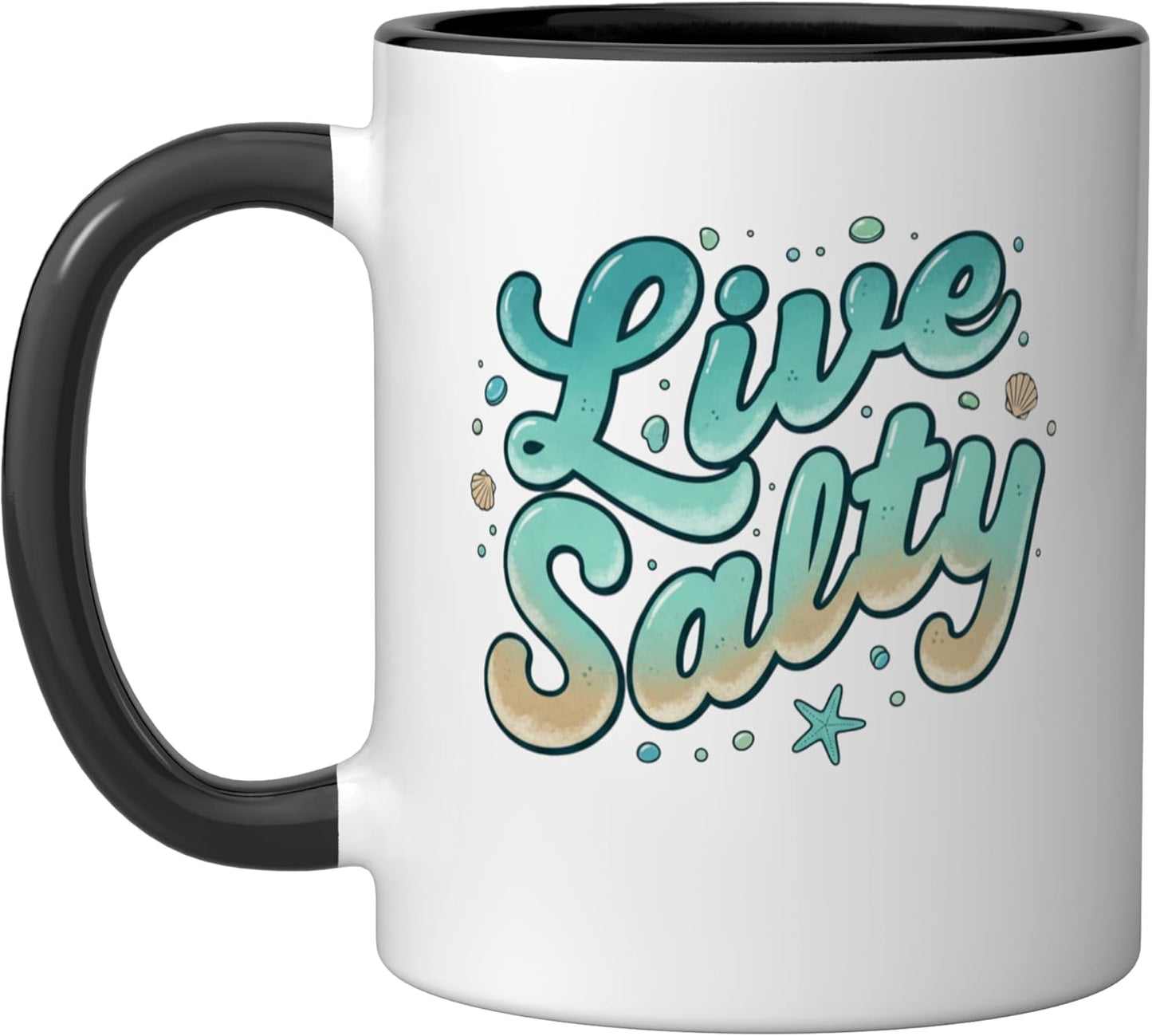 Taza cerámica retro playa sal marina estilo vintage negro/blanco