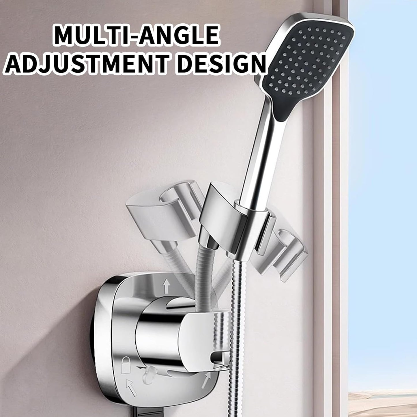 Soporte giratorio ducha ventosa ajustable para baño plateado