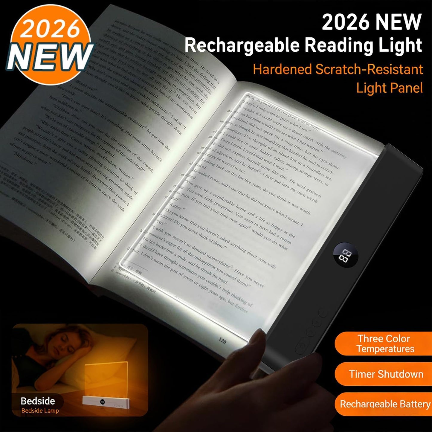 Luz de lectura LED recargable 2en1 con atenuación