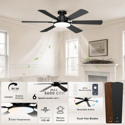 Ventilador techo 52pulg 6 aspas LED regulable control remoto