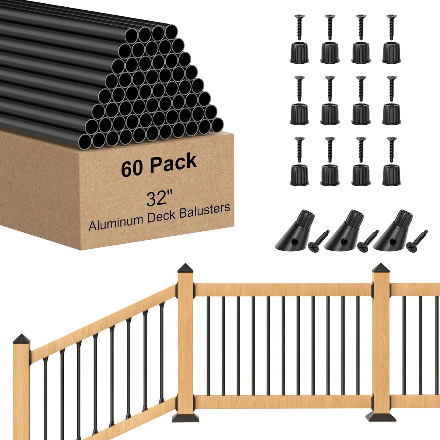 60 Balaustres Aluminio Negro 32pulg Conector Ajustable