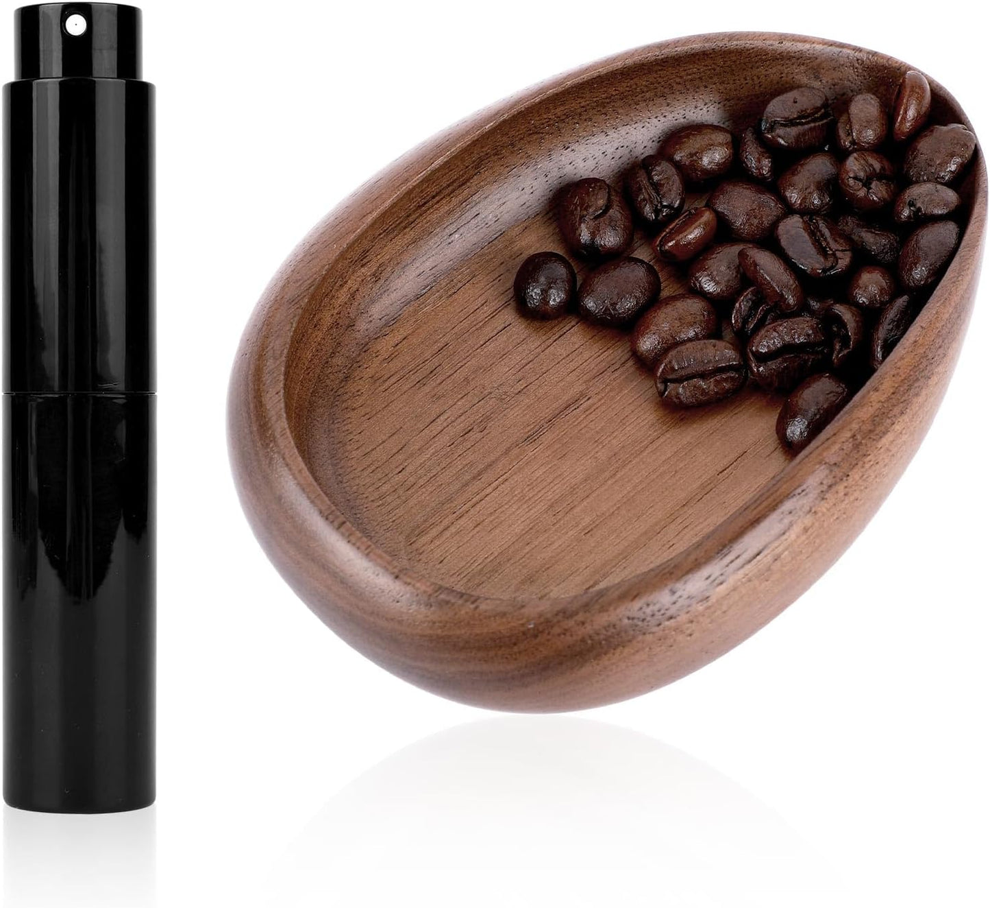 Juego taza dosificadora café madera nogal botella spray