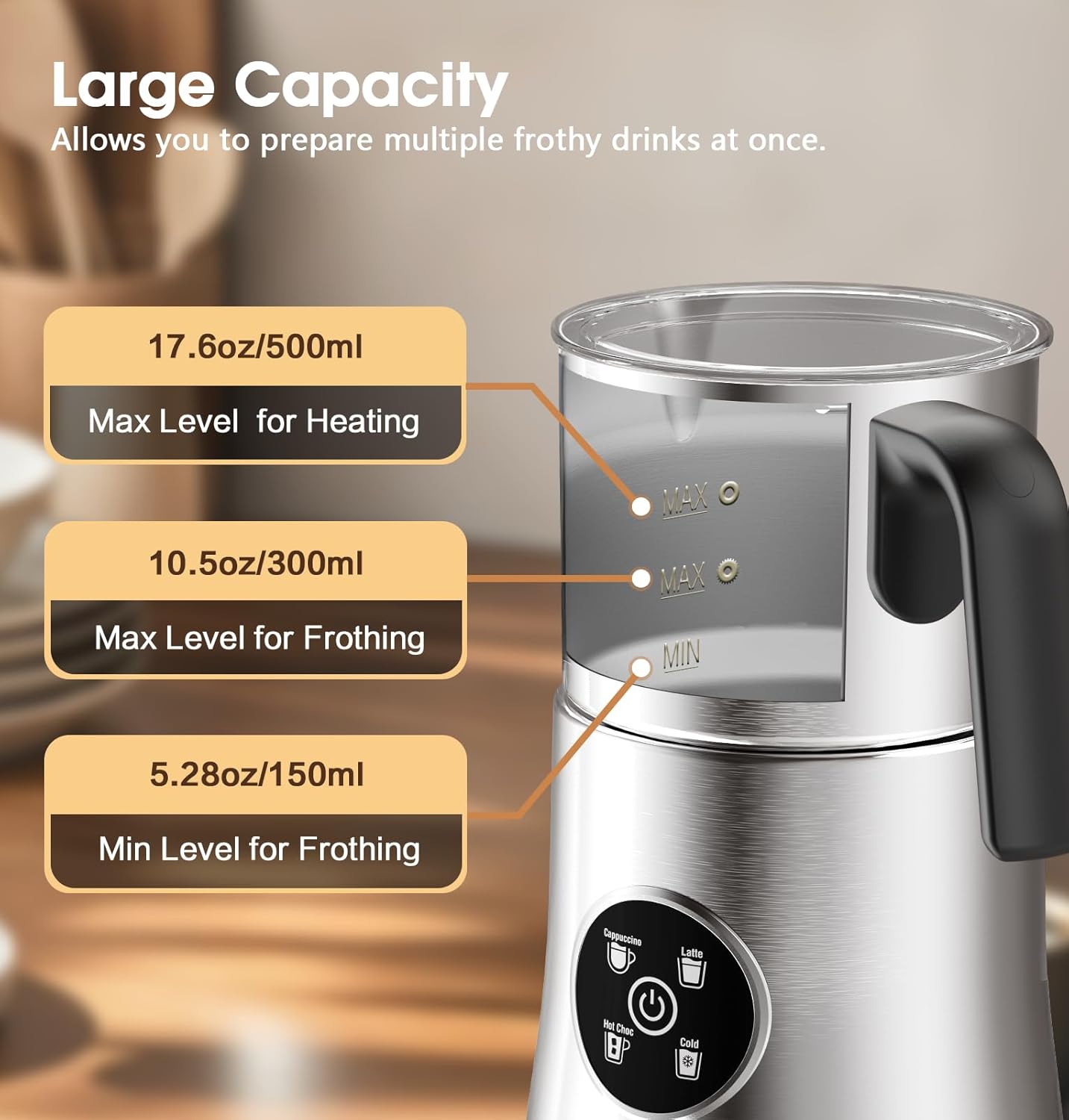 Espumador de leche eléctrico 4 en 1 para latte y capuchino