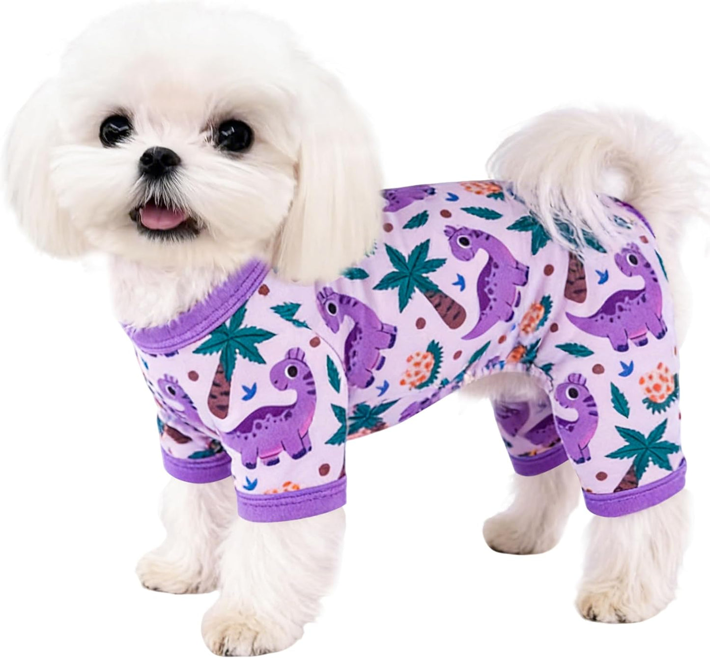 Pijama verano perros overol suave transpirable S dinosaurio morado