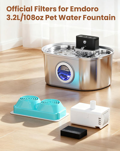 4 Filtros y Esponjas Repuesto para Fuente Agua Gato Acero Inox
