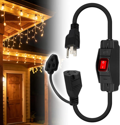 Cable extensión impermeable 1.5ft con interruptor 3 clavijas negro