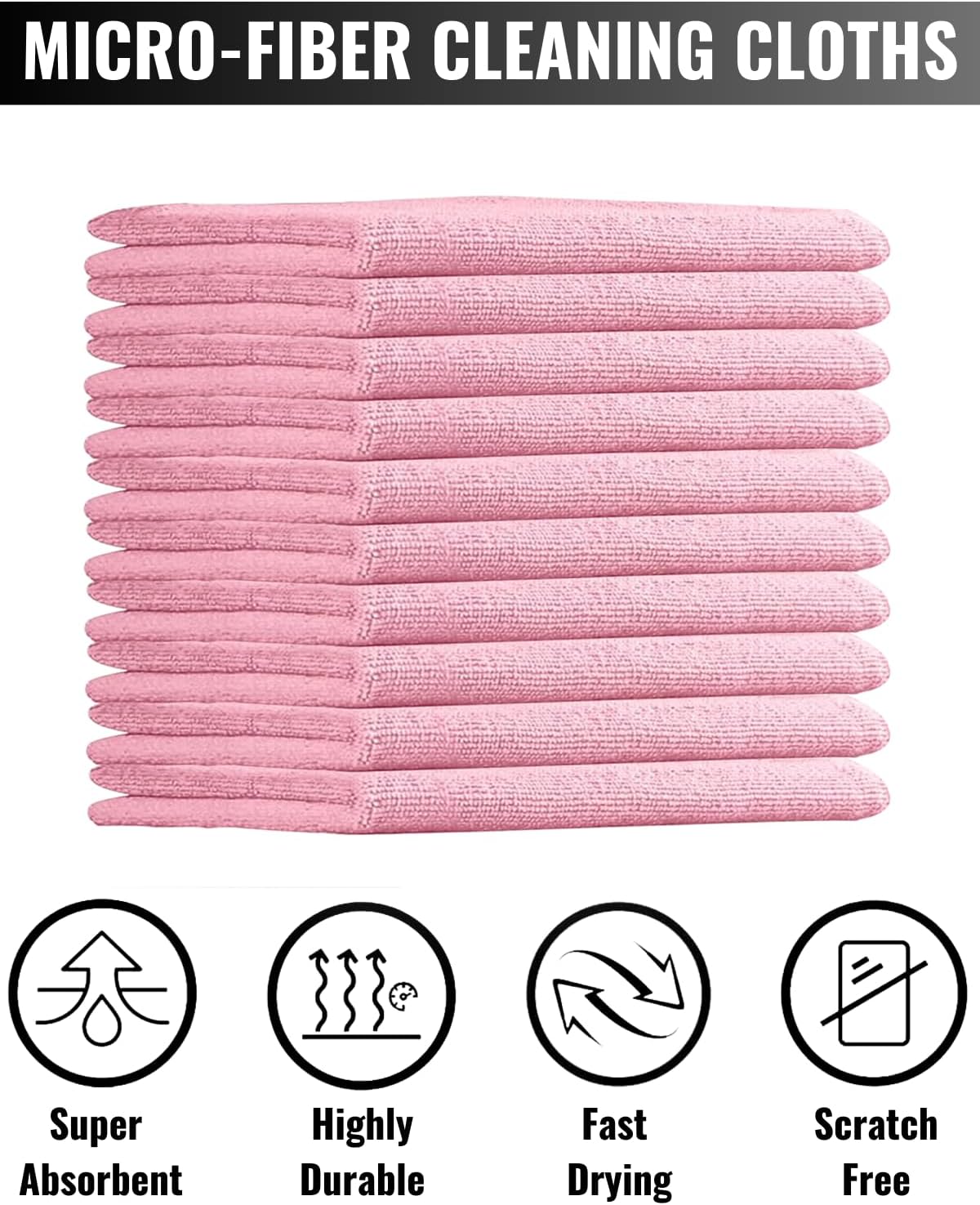 10 Pzas Paños Microfibra Multiusos 12x12pulg Rosa