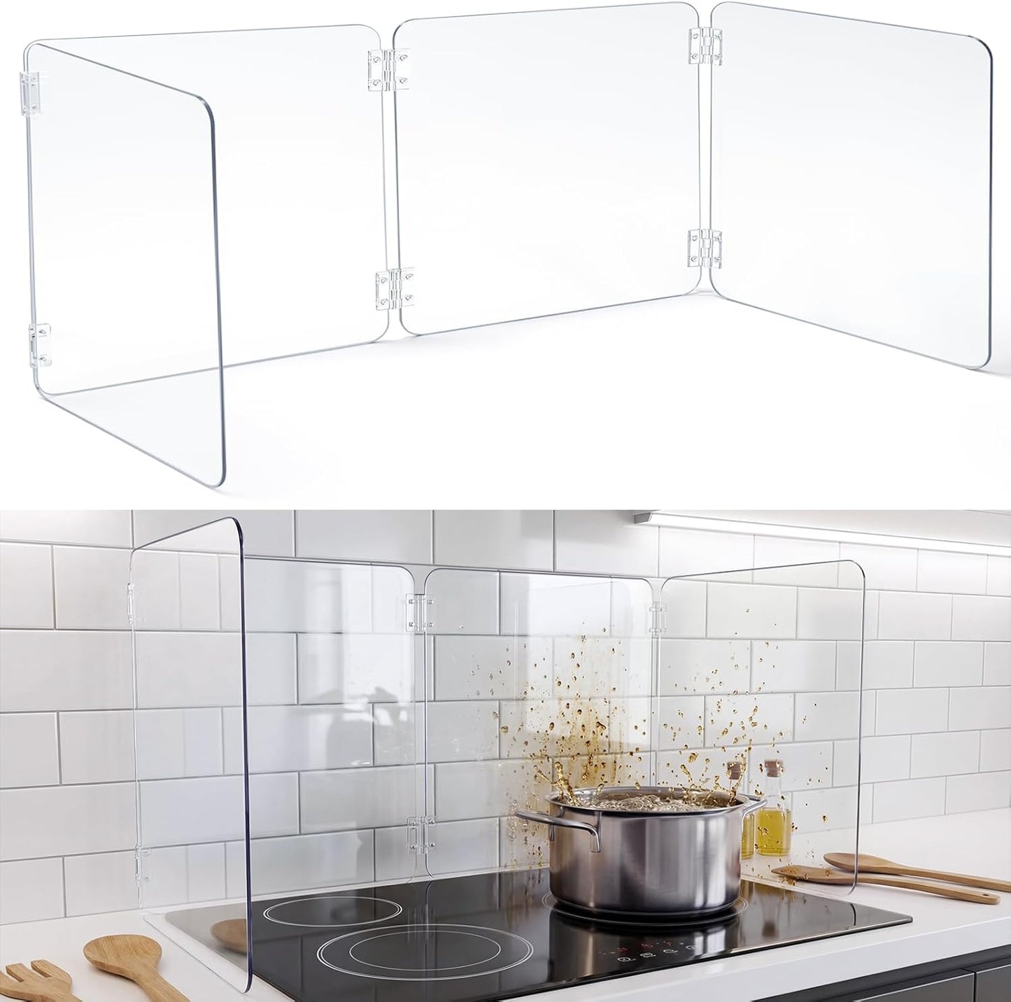 Protector de salpicaduras transparente 4 caras para estufa de induccion resistente al calor
