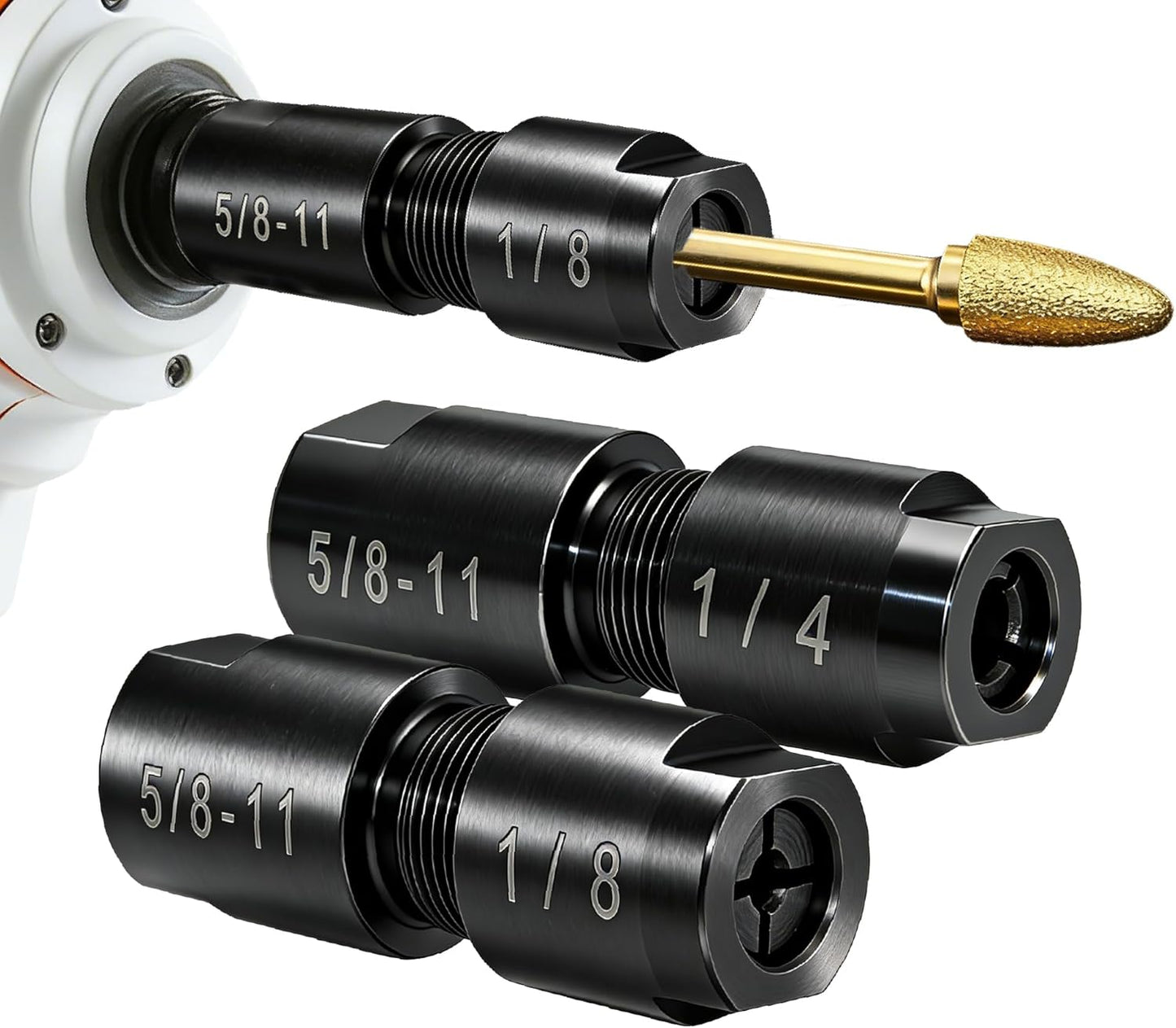 Kit 2 adaptadores amoladora troquel 5/8-11 a 1/4 y 1/8