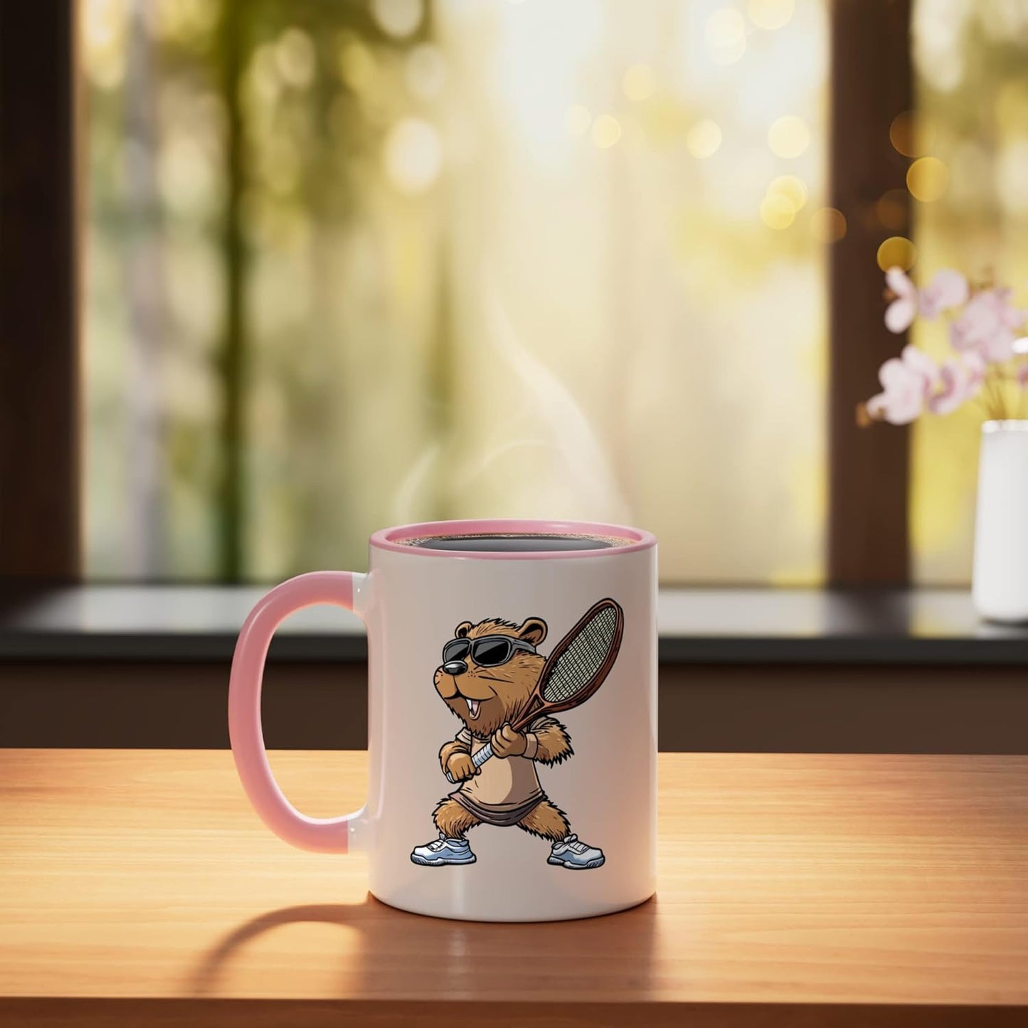Taza Cerámica Beaver Rosa/Blanca