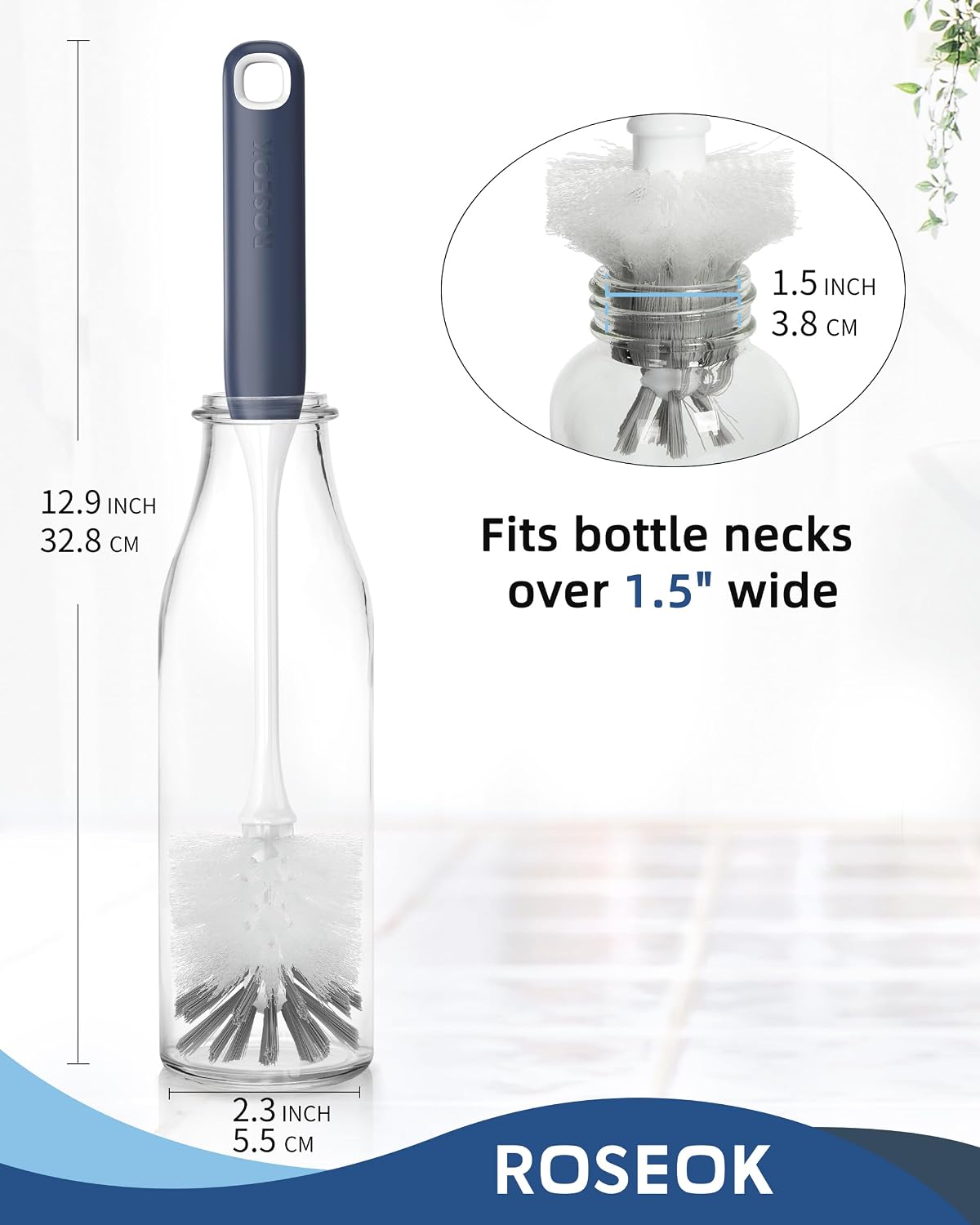 Cepillo botella agua mango largo flexible azul marino set 2