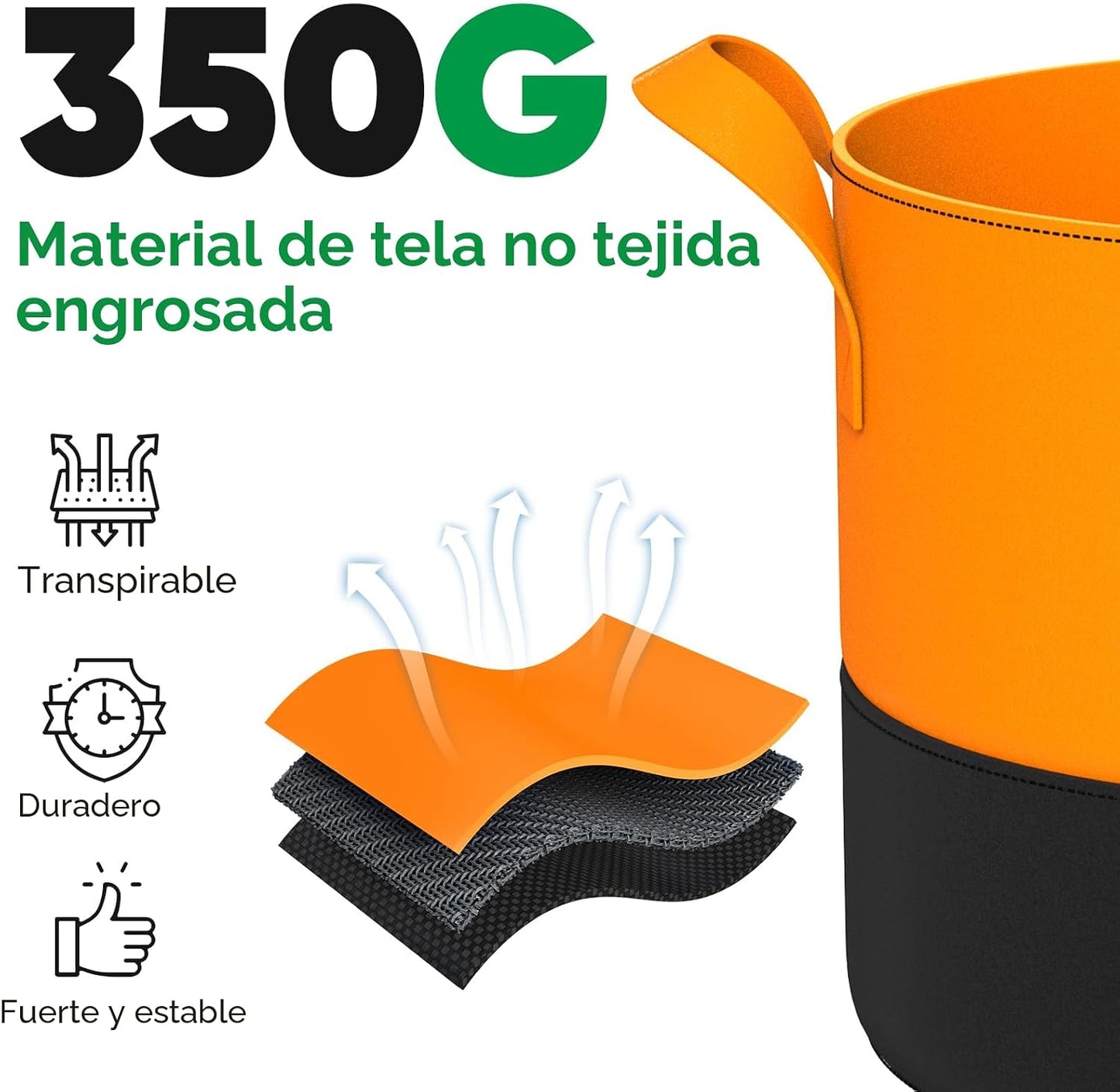 6 Pzas Bolsas Cultivo 10gal Resistentes con Asas para Jardín