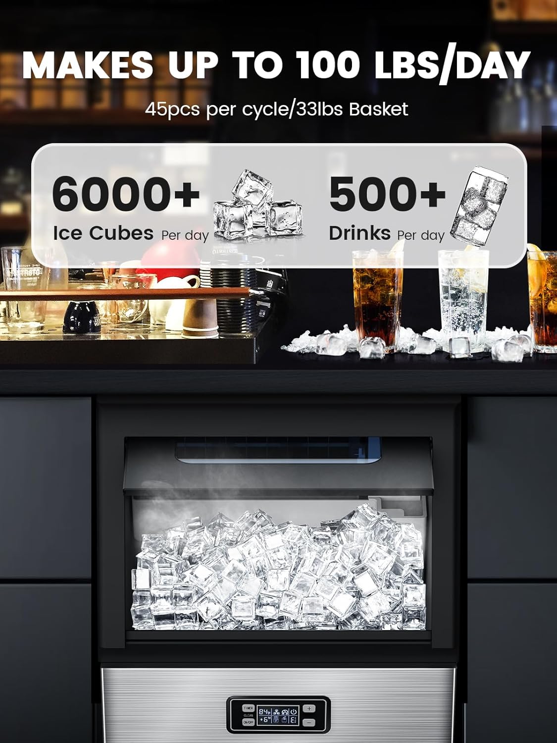 Máquina de hielo comercial de acero inoxidable 100 lb/24h