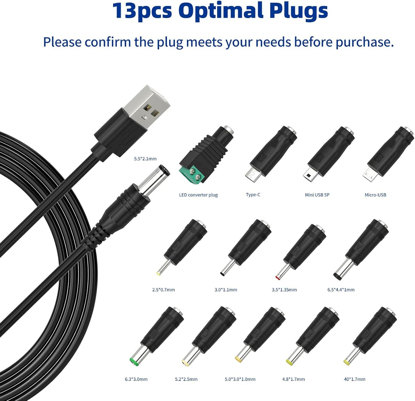 Cable USB a CC 5V con 13 adaptadores USB-C/Micro-USB 3A