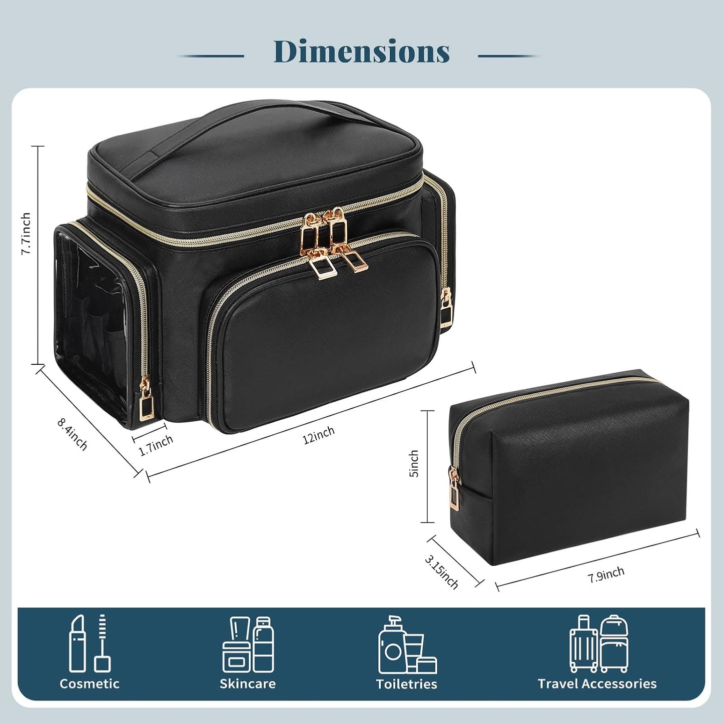 Bolsa maquillaje portátil con compartimentos para mujer