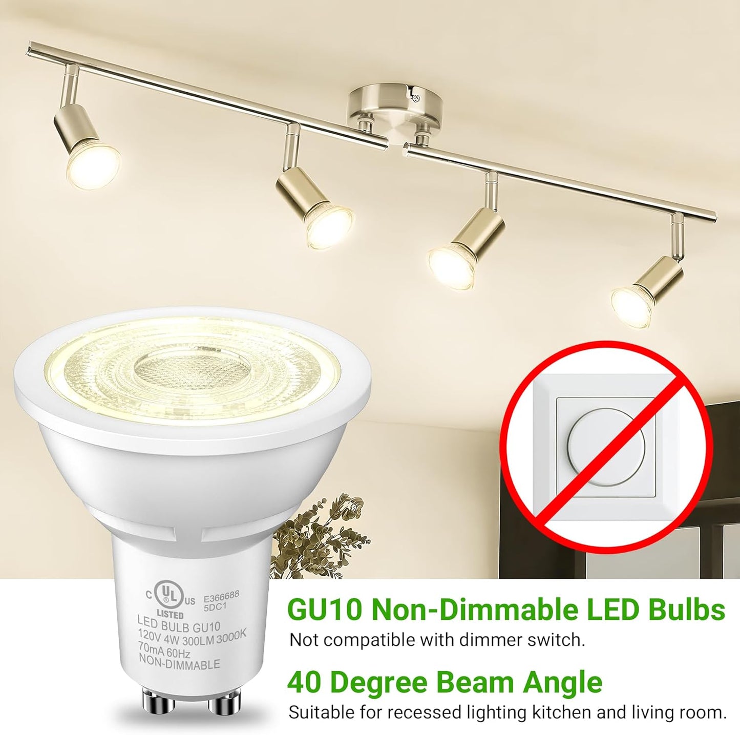 Bombillas LED GU10 no regulables 4W blanco cálido 300lm