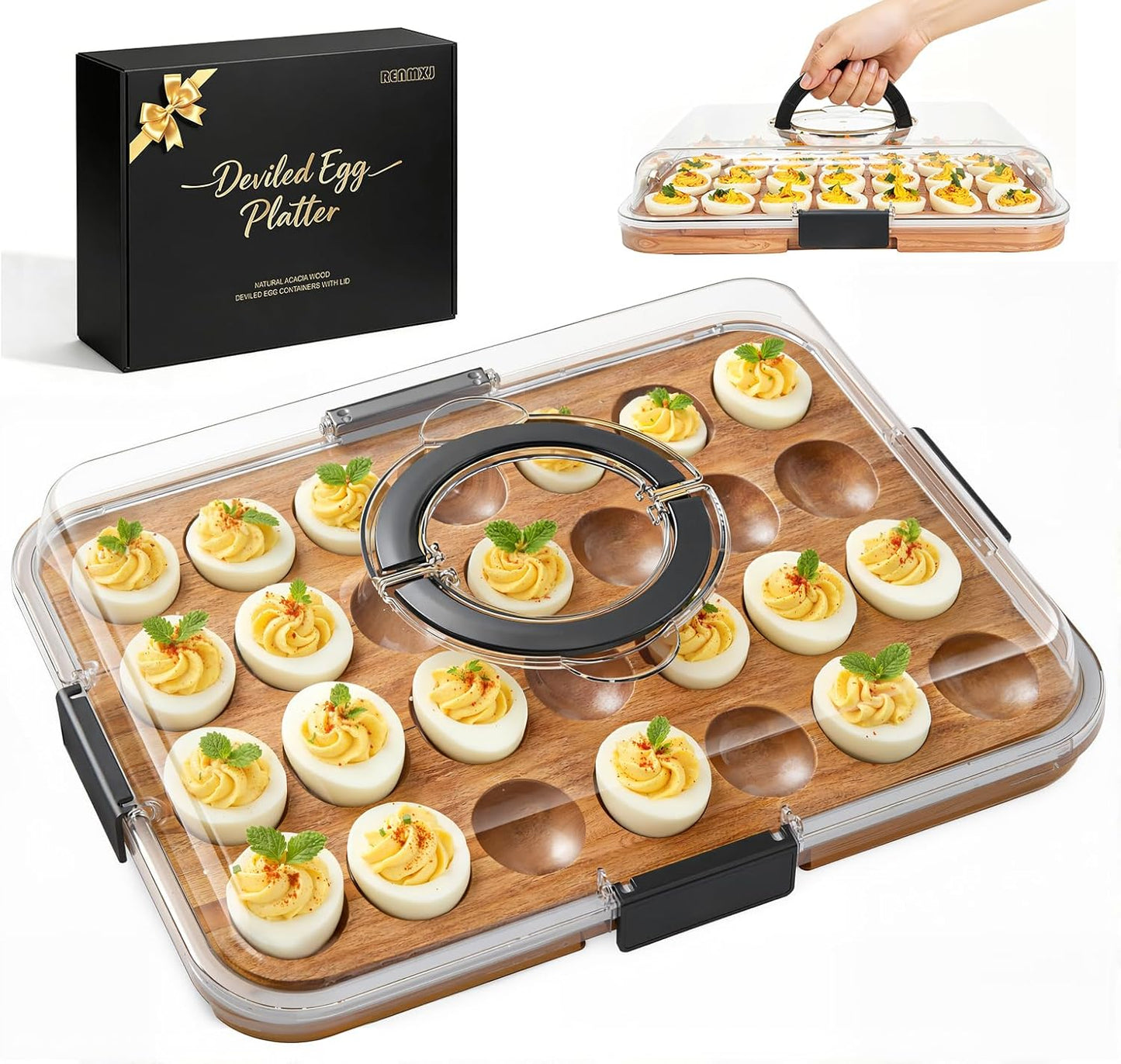 Recipientes de huevos con tapa de madera de acacia 28 piezas para Pascua