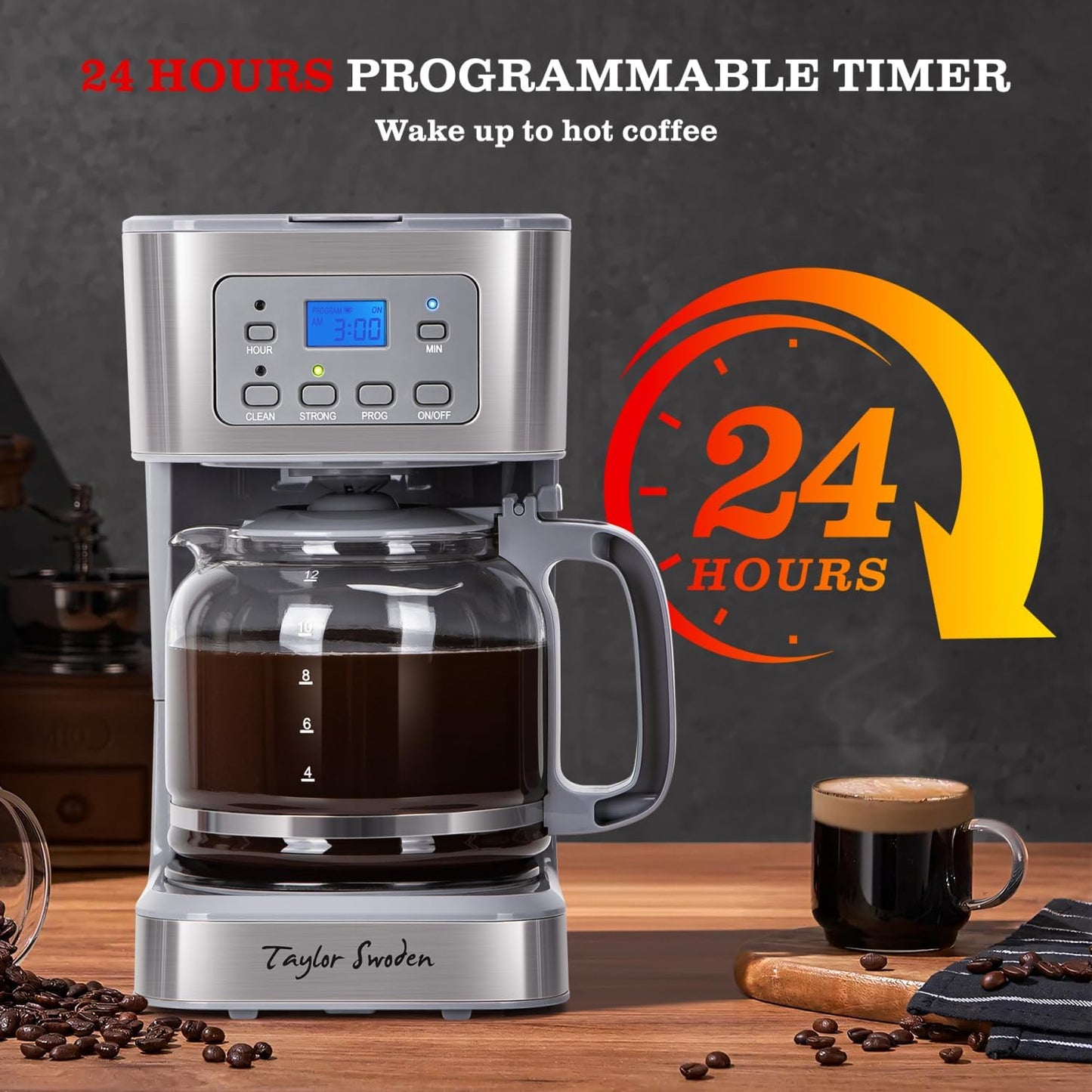 Cafetera Programable 12 Tazas y Sandwichera 3en1 Antiadherente