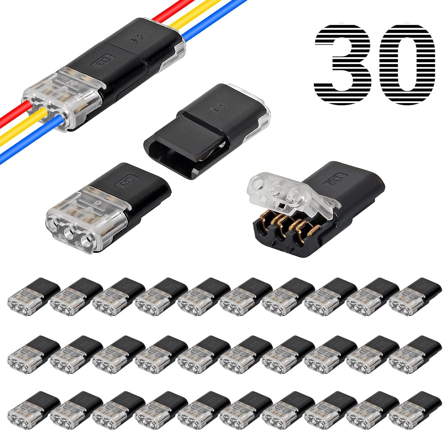 30 Conectores Doble Cable 3 Pines para Tira Led