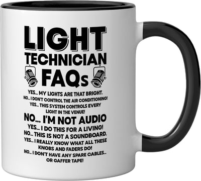 Taza cerámica de iluminación tech humorístico técnico de escenario negro/blanco