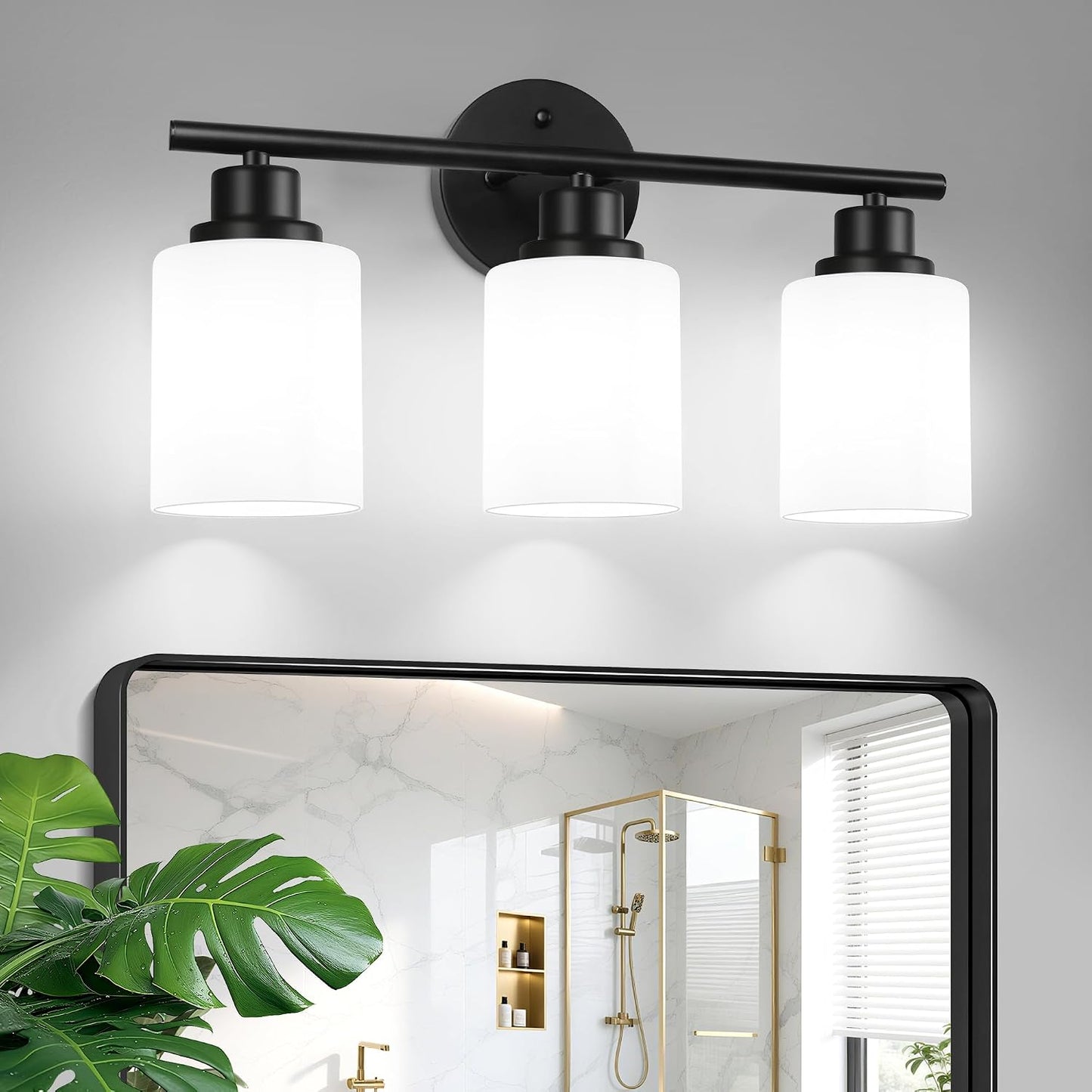 Lámpara baño 3 luces pantalla vidrio lechoso E26