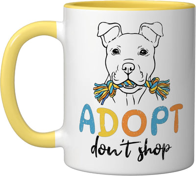 Taza cerámica de perro rescatado Adopt Don’t Shop amarillo/blanco