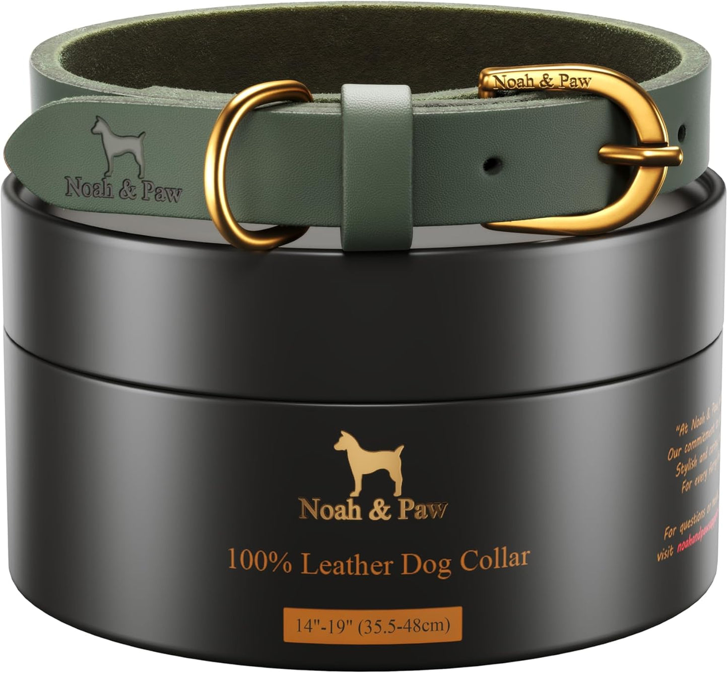 Collar perro cuero genuino hebilla metal 14-19pulg verde