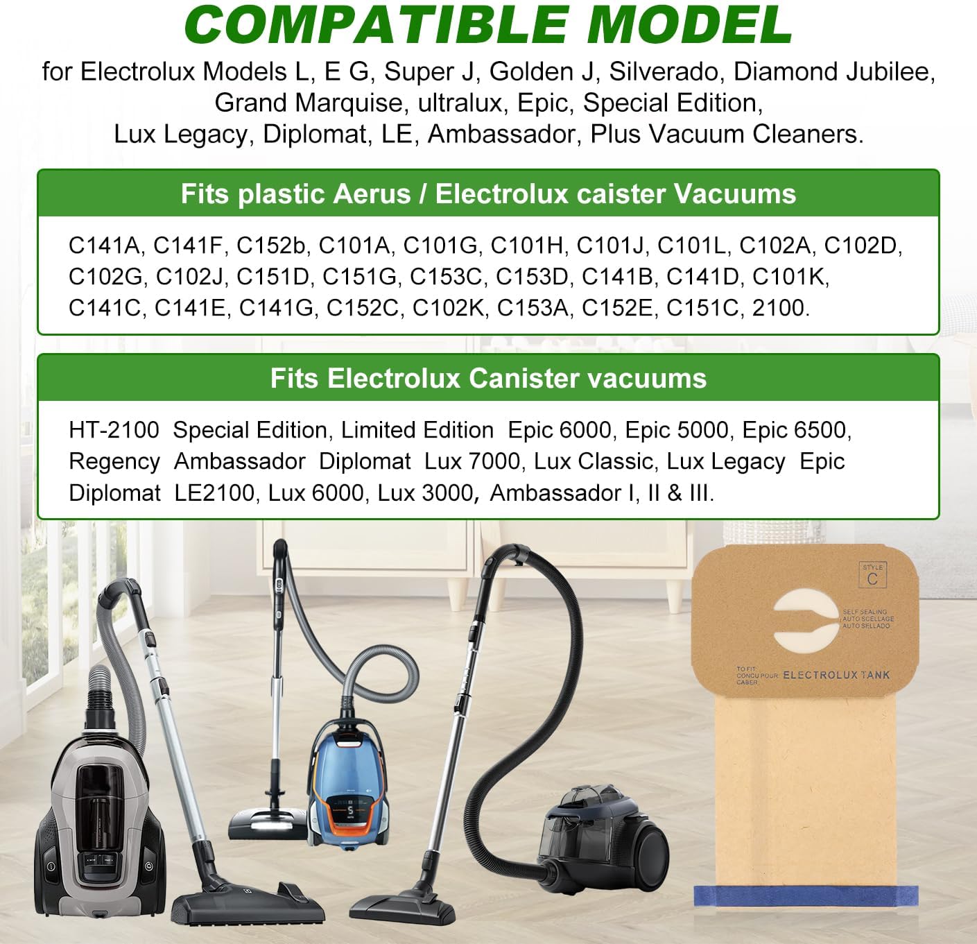 8 Pzas Bolsas Aspiradora Estilo C para Electrolux