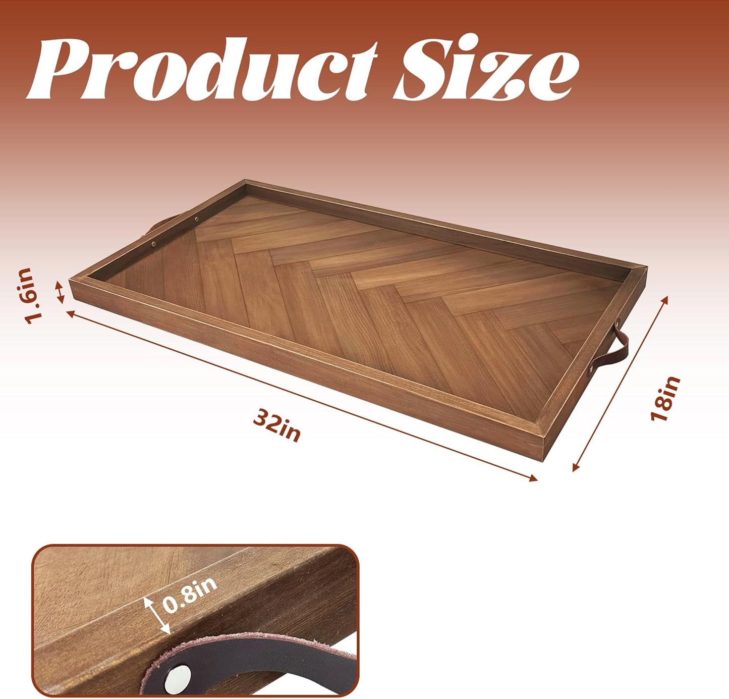 Bandeja otomana extragrande 32x18pulg madera con asas rústica