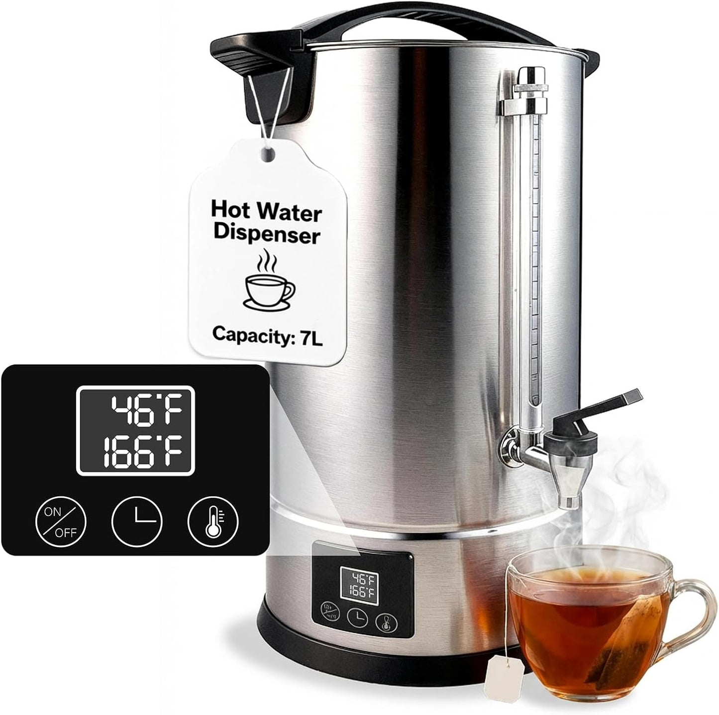 Dispensador agua caliente urna 7L acero inox 304 control digital