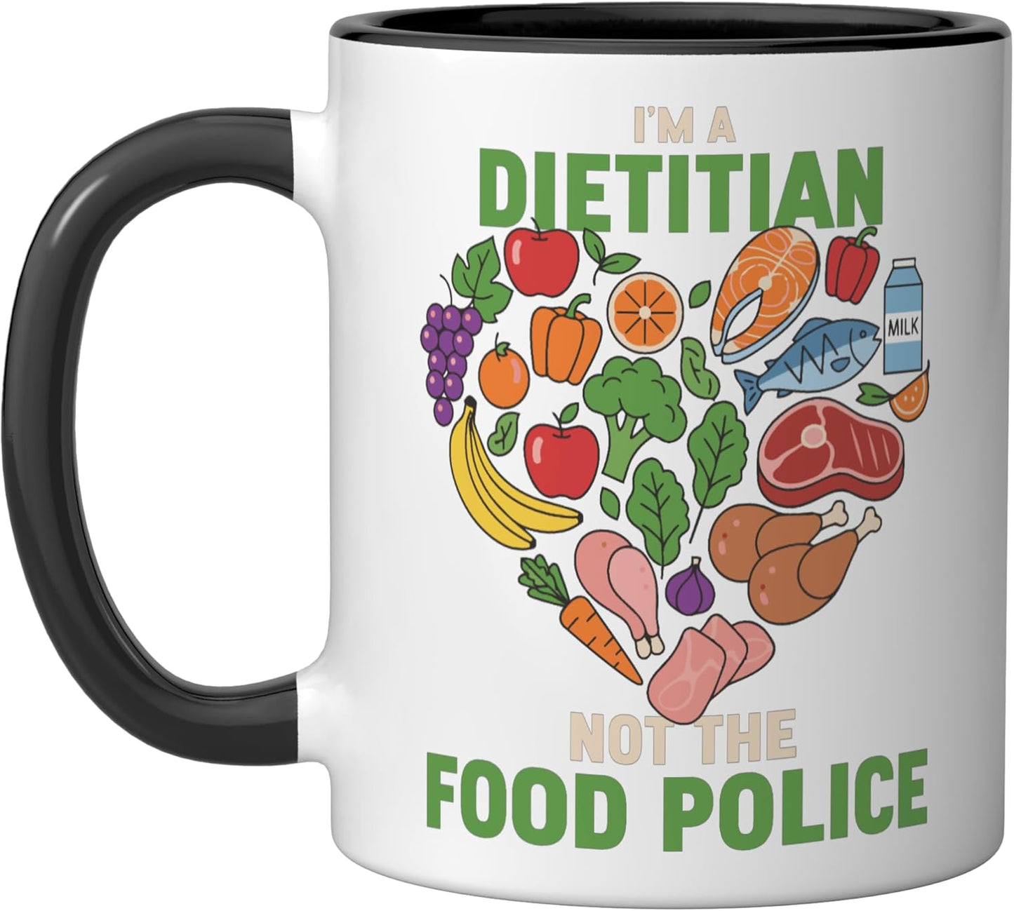 Taza cerámica para nutricionista dietista Funny I'm A Dietitian Not The Food Police Negro/Blanco