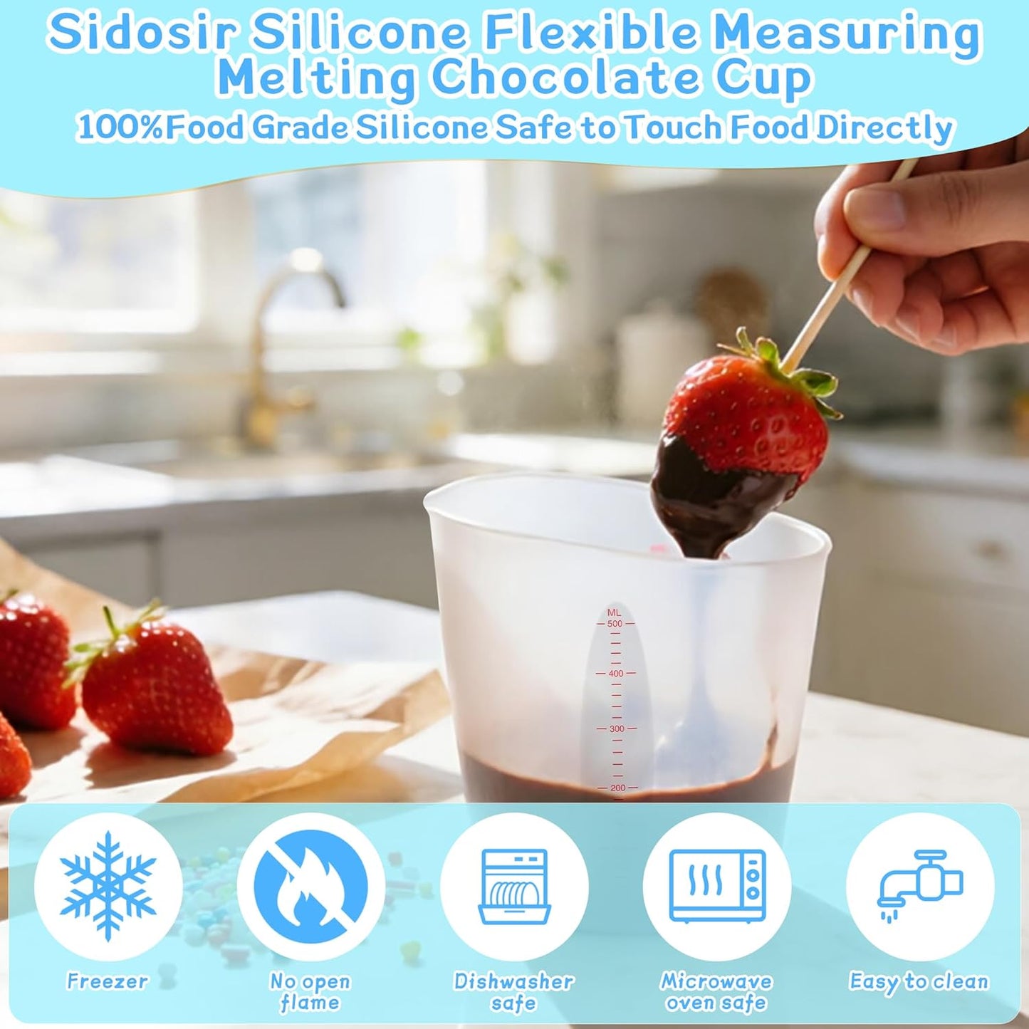3 Tazas Silicón Alimenticio para Derretir Chocolate Reutilizable
